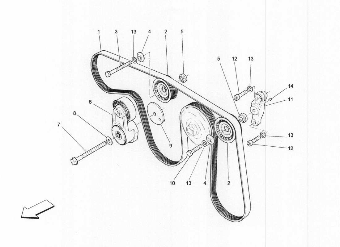 maserati qtp. v6 3.0 bt 410bhp 2wd 2017 diagramma delle parti delle cinghie dei dispositivi ausiliari