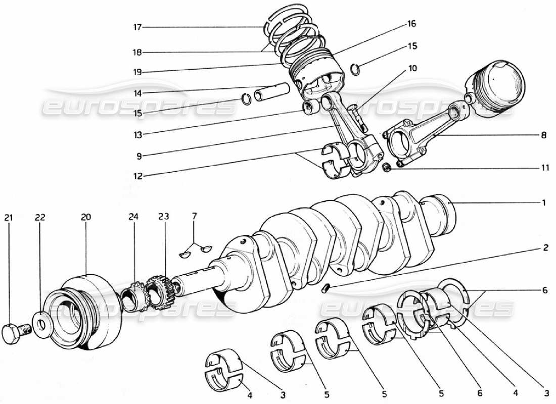 ferrari 308 gtb (1976) albero motore - bielle e pistoni diagramma delle parti