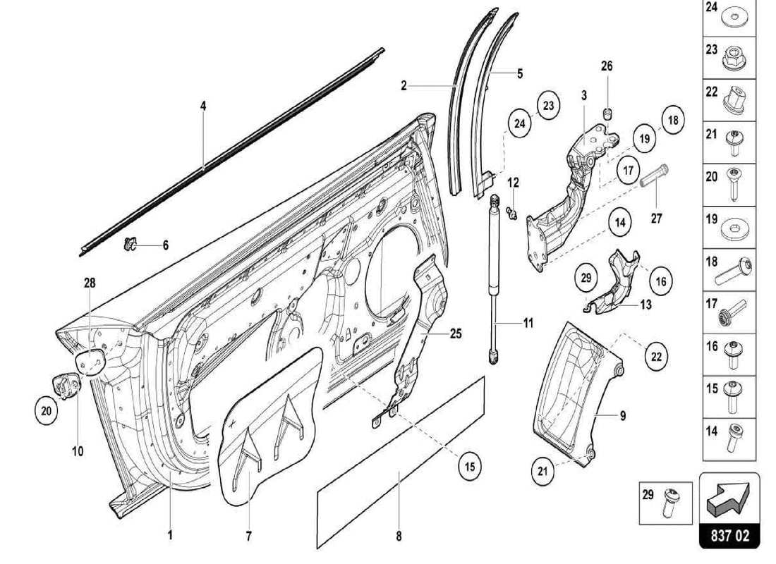 lamborghini centenario spider portiera conducente e passeggero diagramma delle parti