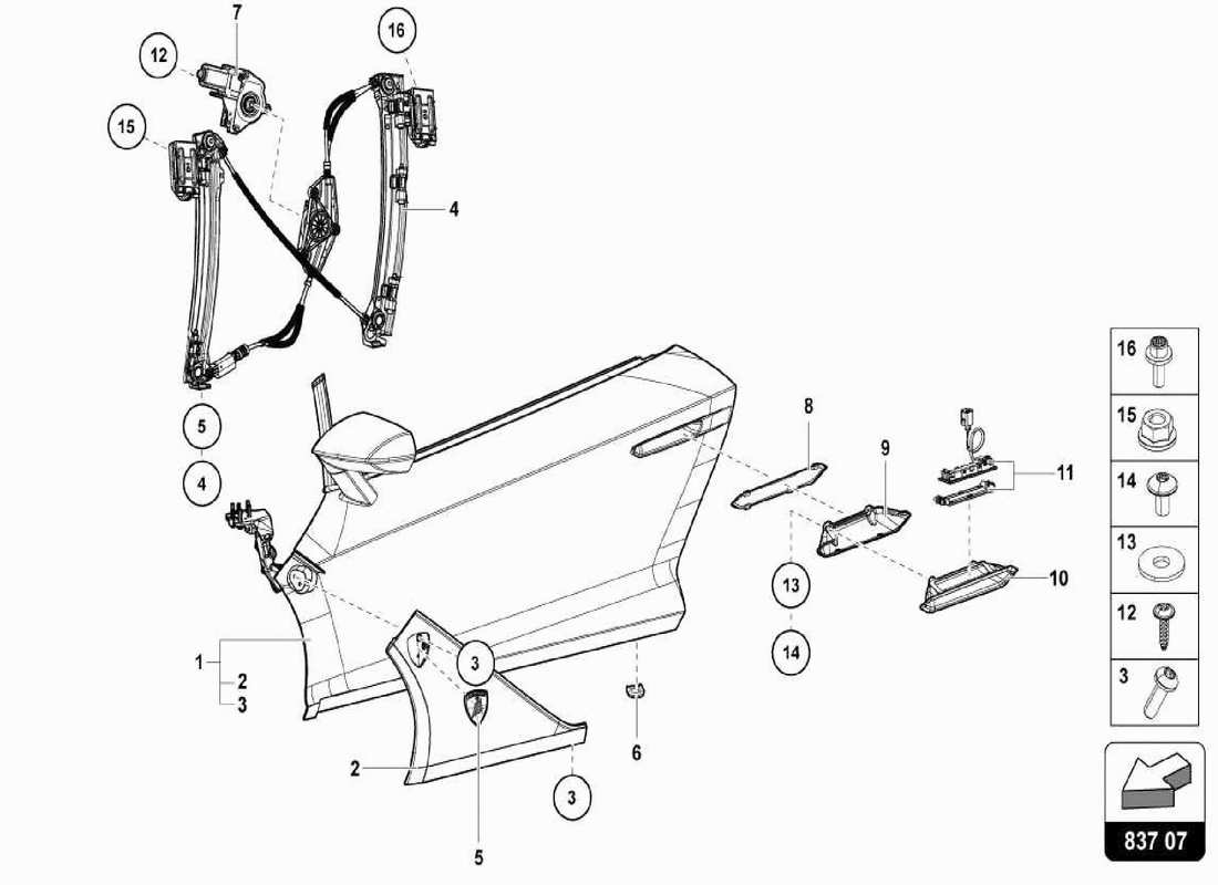 lamborghini centenario spider portiera conducente e passeggero diagramma delle parti
