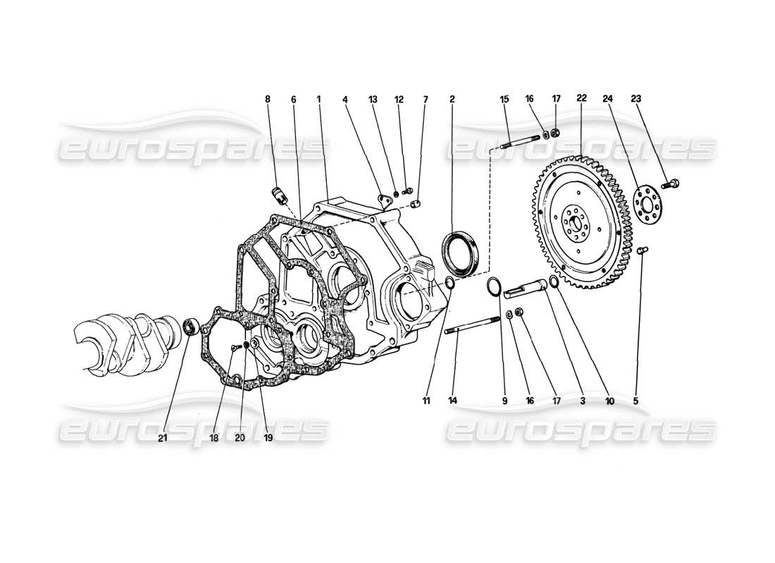 ferrari 308 gtb (1980) distanziale alloggiamento volano e frizione diagramma delle parti