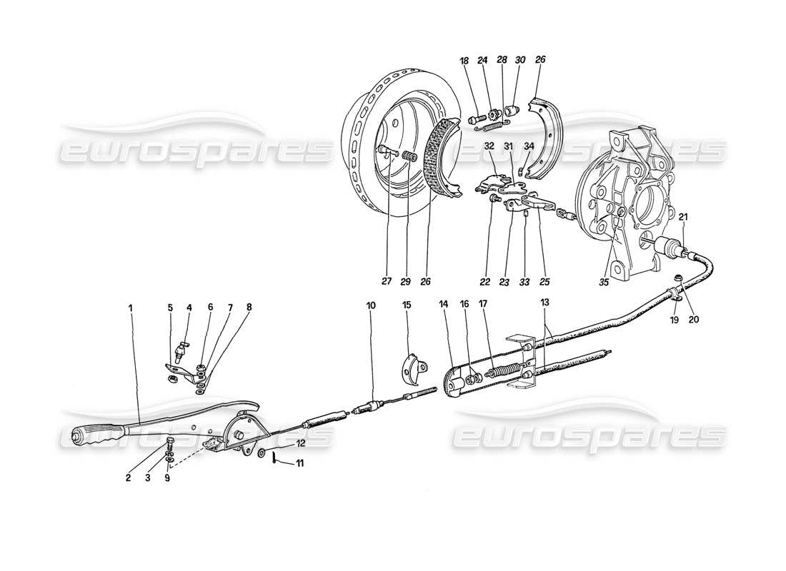 ferrari 208 turbo (1989) diagramma delle parti del controllo del freno a mano