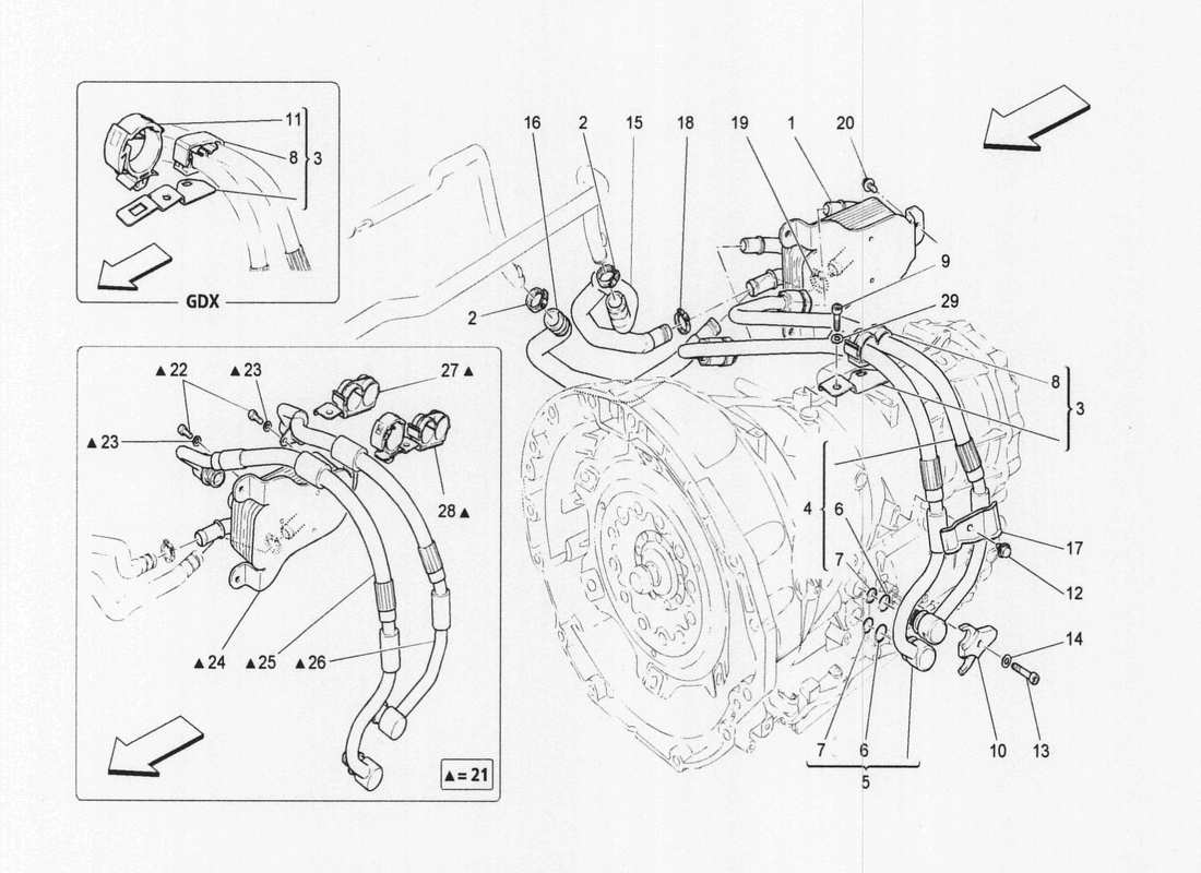 maserati qtp. v6 3.0 bt 410bhp 2wd 2017 diagramma delle parti di raffreddamento dell'olio del cambio e della lubrificazione