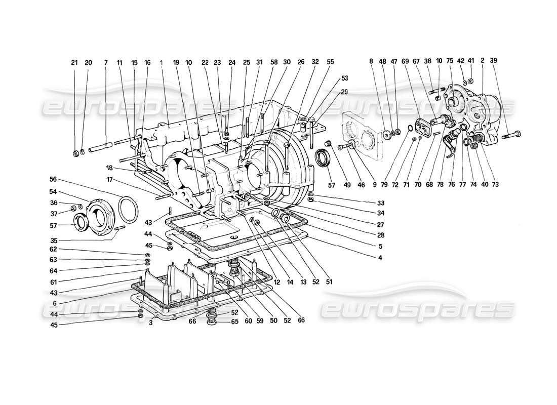 ferrari 308 (1981) gtbi/gtsi schema delle parti del cambio: alloggiamento del differenziale e coppa dell'olio