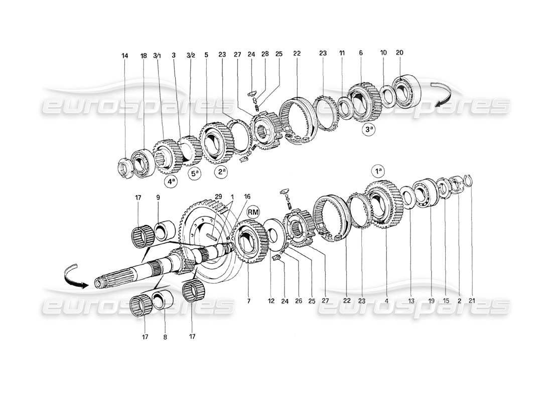 ferrari 208 turbo (1989) diagramma delle parti degli ingranaggi dell'albero di rinvio