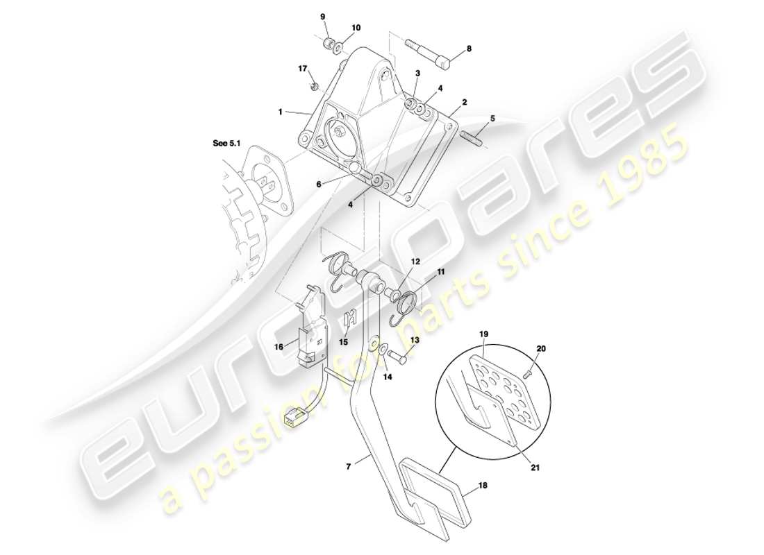 aston martin db7 vantage (2002) pedale, diagramma delle parti del freno automatico
