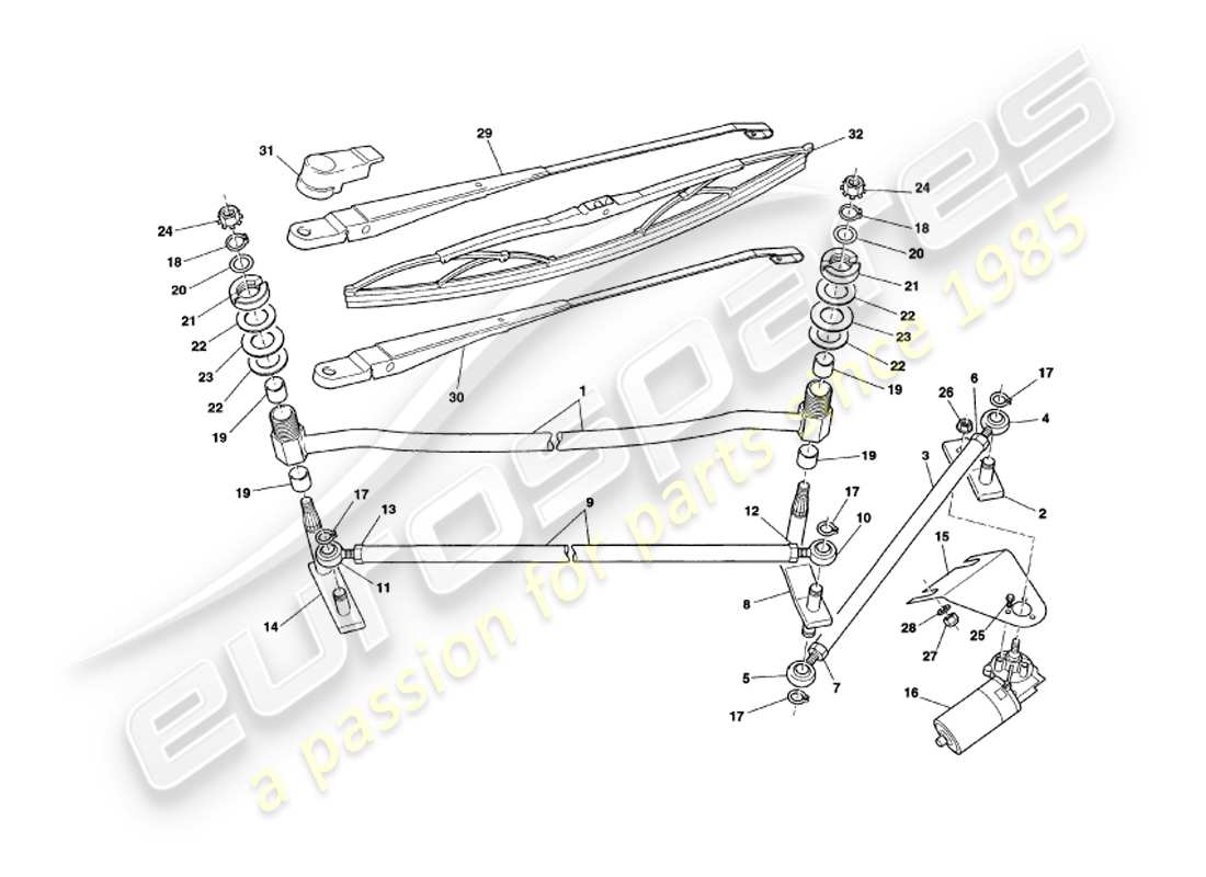 aston martin v8 coupe (1999) tergicristalli diagramma delle parti