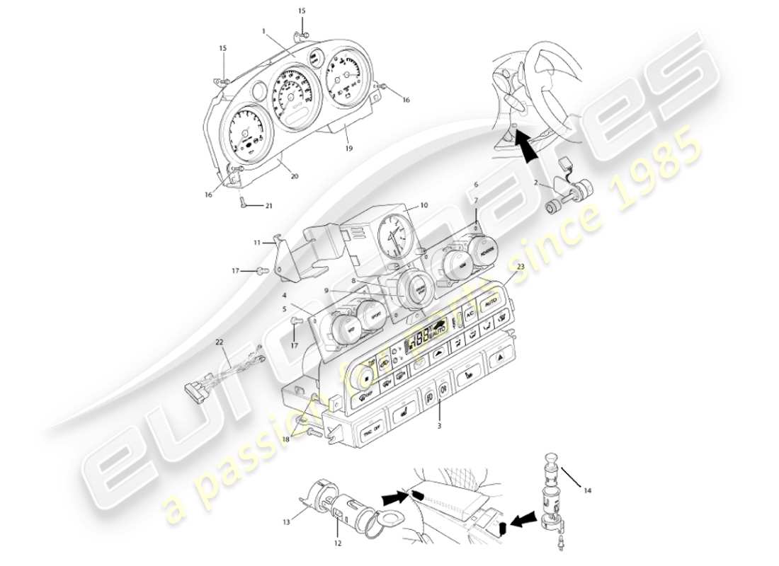 aston martin vanquish (2001) strumenti e controlli diagramma delle parti
