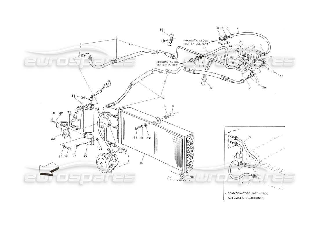 maserati shamal schema delle parti del sistema di climatizzazione (sterzo destro).