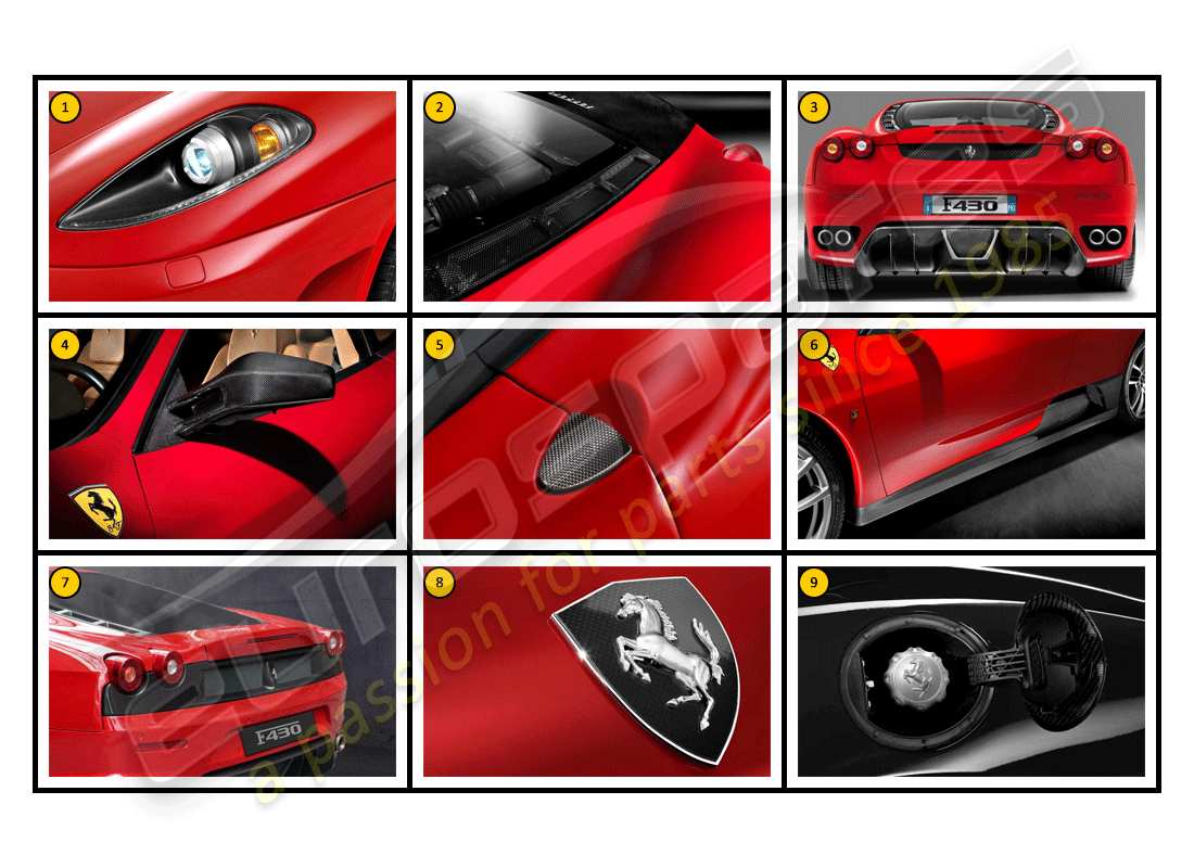 uno schema delle parti dal catalogo delle parti Ferrari F430 Coupé (Accessori).