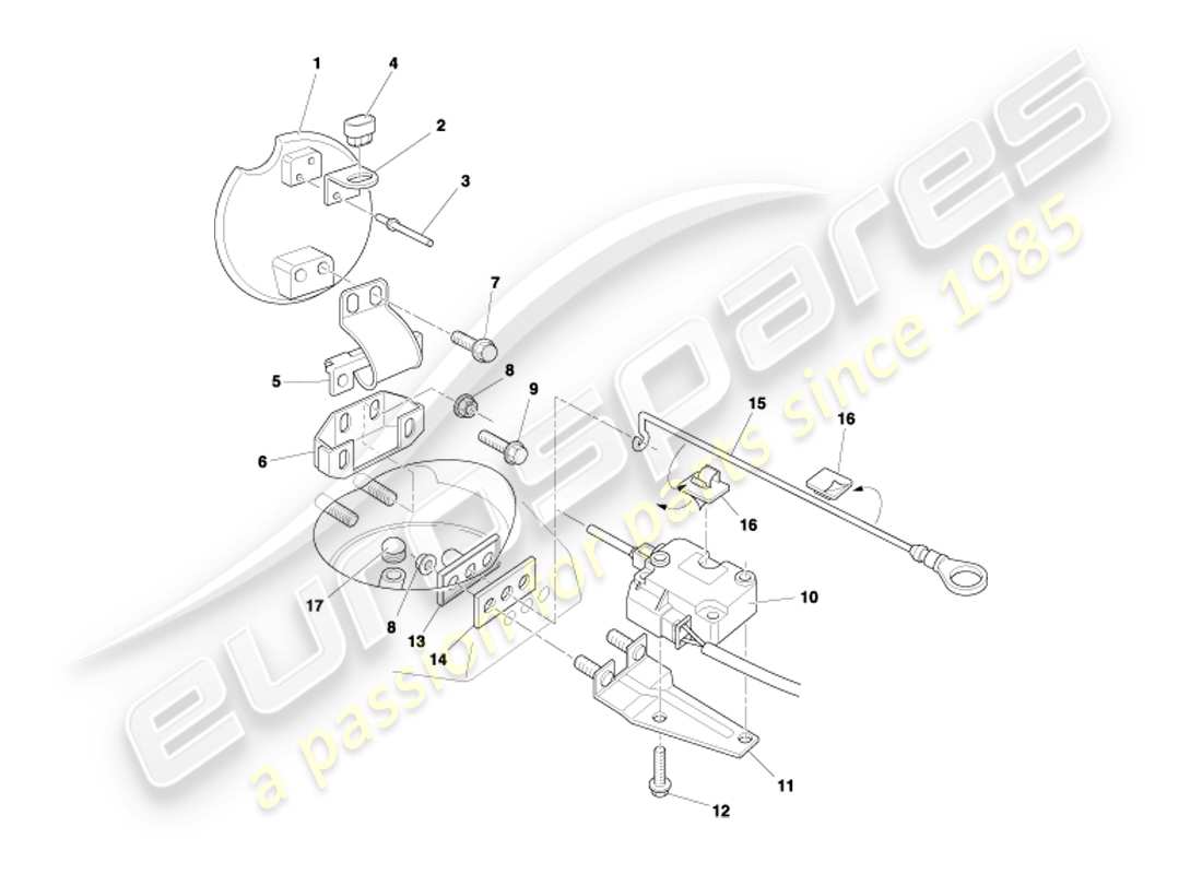 aston martin db7 vantage (2002) diagramma delle parti del meccanismo dello sportello del carburante