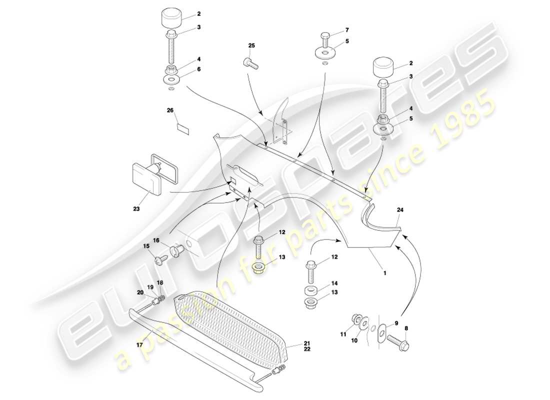aston martin db7 vantage (2002) diagramma delle parti delle ali anteriori