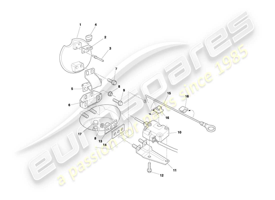 aston martin db7 vantage (2000) diagramma delle parti del meccanismo dello sportello del carburante