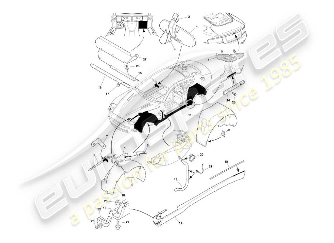 aston martin vanquish (2004) diagramma delle parti dei raccordi del corpo