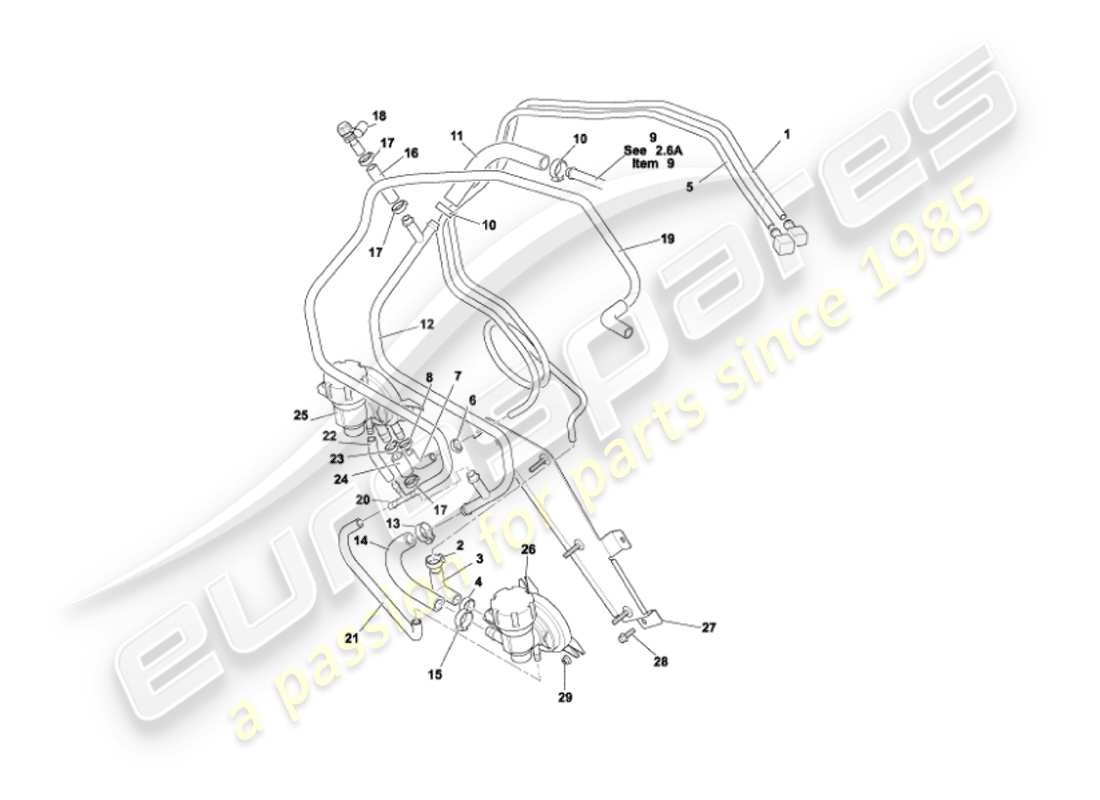 aston martin vanquish (2004) diagramma delle parti dei tubi del carburante