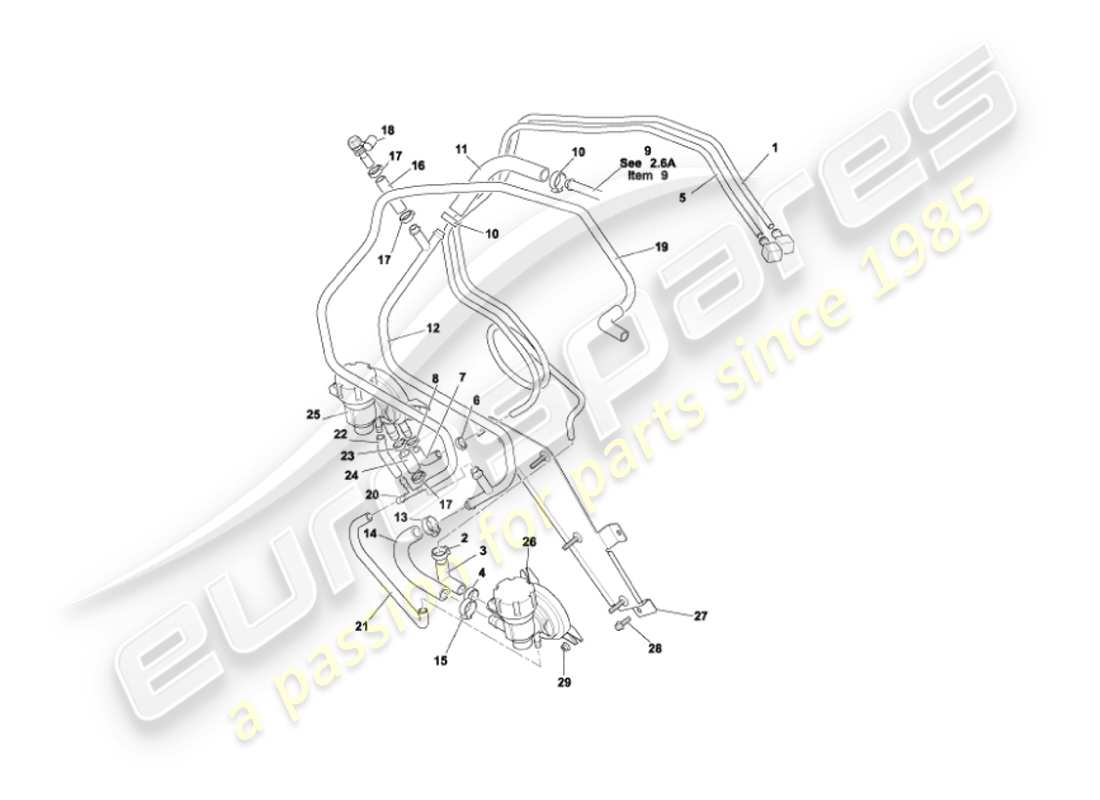 aston martin vanquish (2005) diagramma delle parti dei tubi del carburante