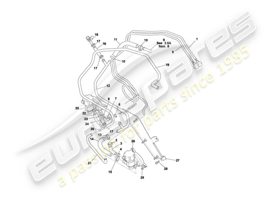 aston martin vanquish (2006) diagramma delle parti dei tubi del carburante