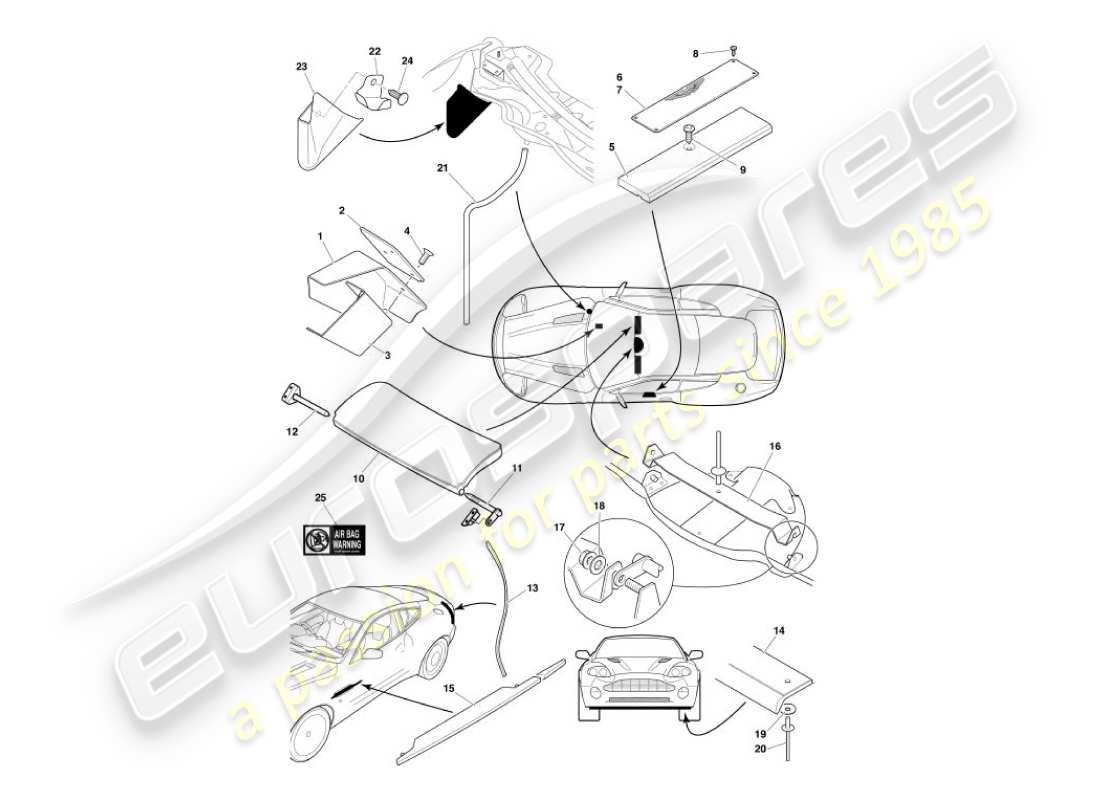 aston martin vanquish (2004) diagramma delle parti dei raccordi del corpo
