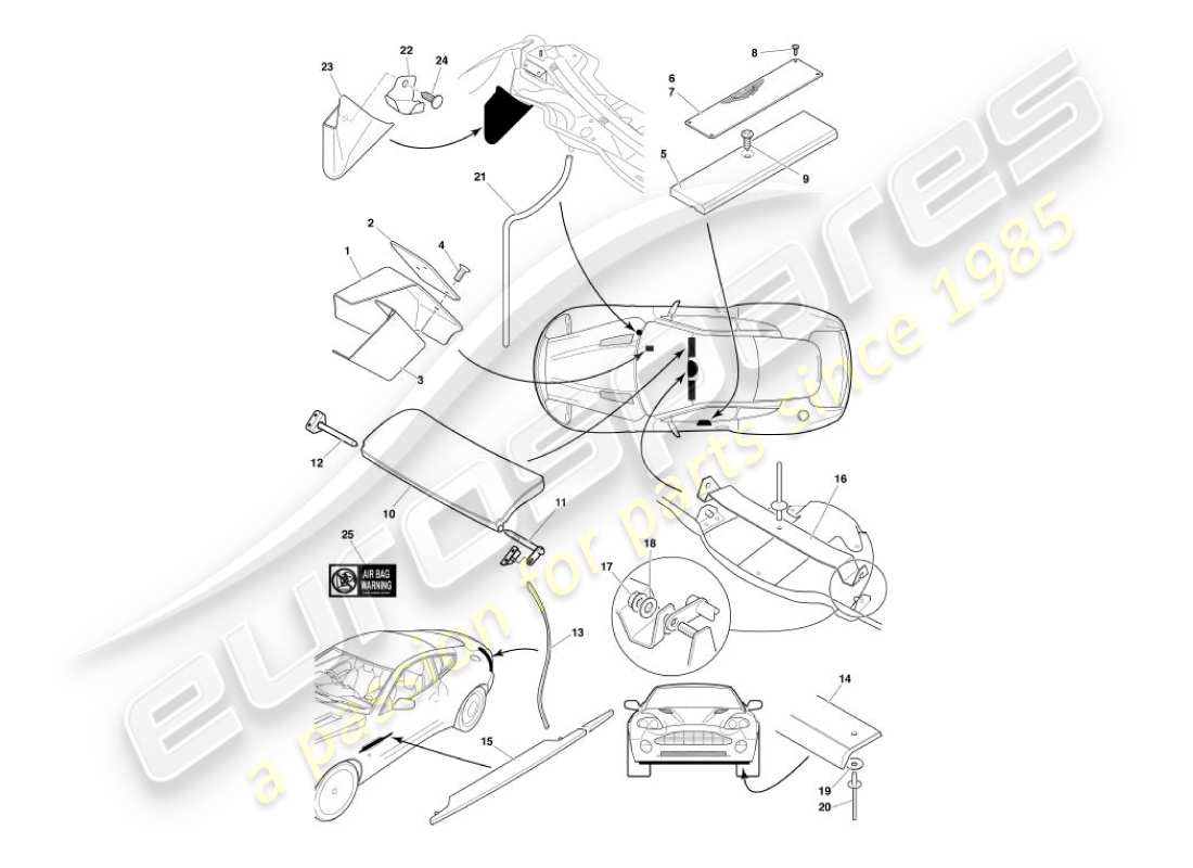 aston martin vanquish (2003) diagramma delle parti dei raccordi del corpo
