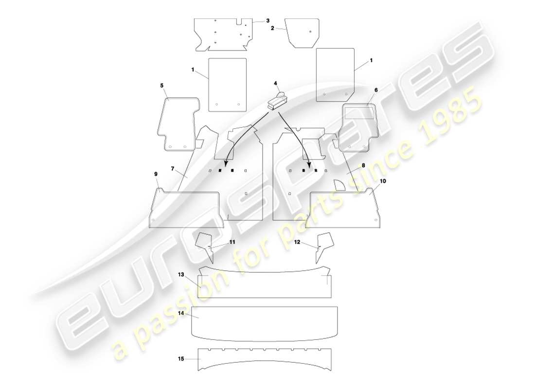 aston martin db7 vantage (2001) diagramma delle parti dei tappeti volante