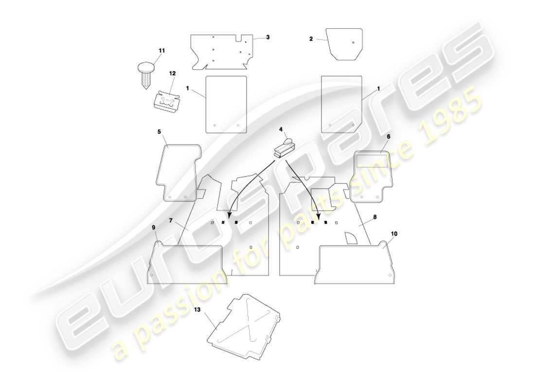 aston martin db7 vantage (2001) diagramma delle parti dei tappeti coupé