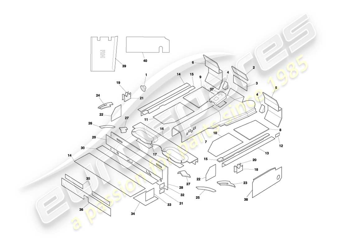 aston martin db7 vantage (2001) diagramma delle parti fonoassorbenti volante