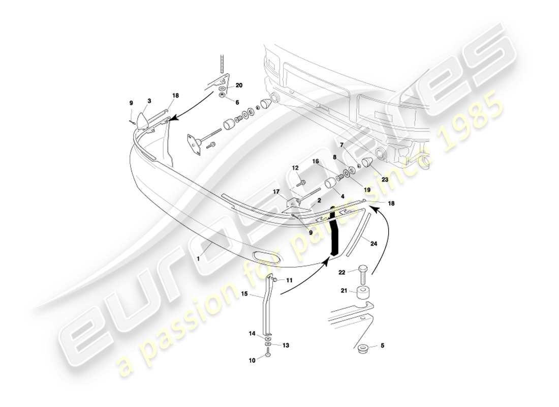 aston martin db7 vantage (2001) paraurti posteriore, diagramma delle parti non ea
