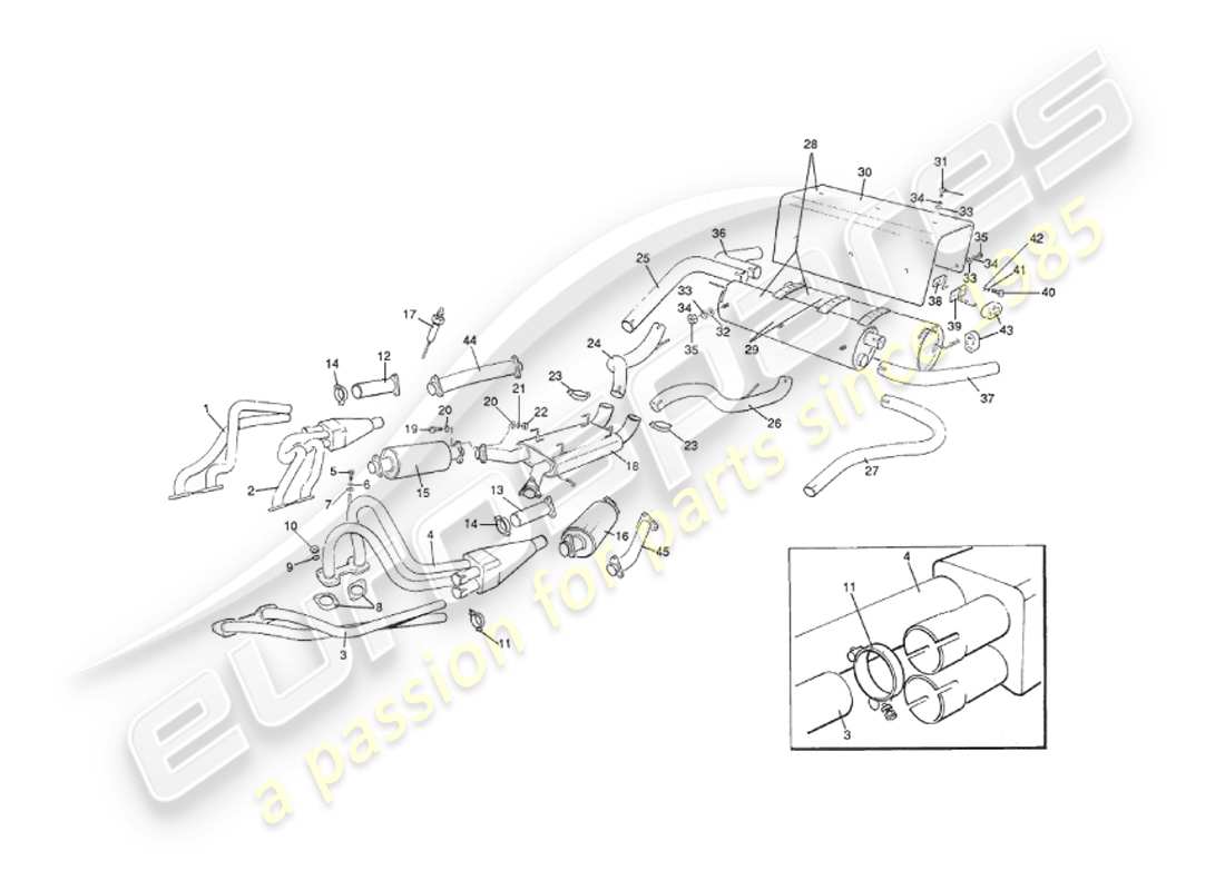 aston martin v8 virage (2000) schema delle parti del sistema di scarico, volante, da 1993 a vin 60224