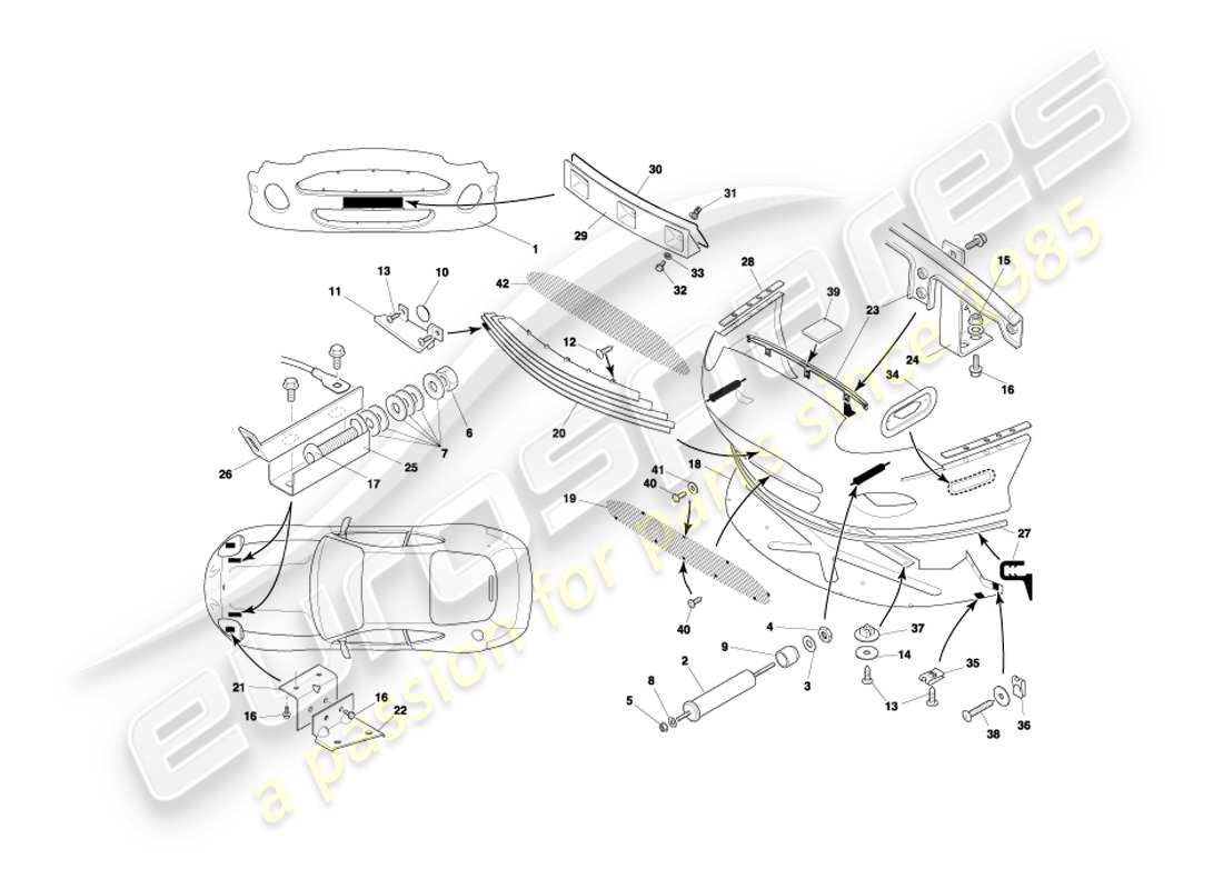 aston martin db7 vantage (2001) diagramma delle parti del paraurti anteriore e del grembiule