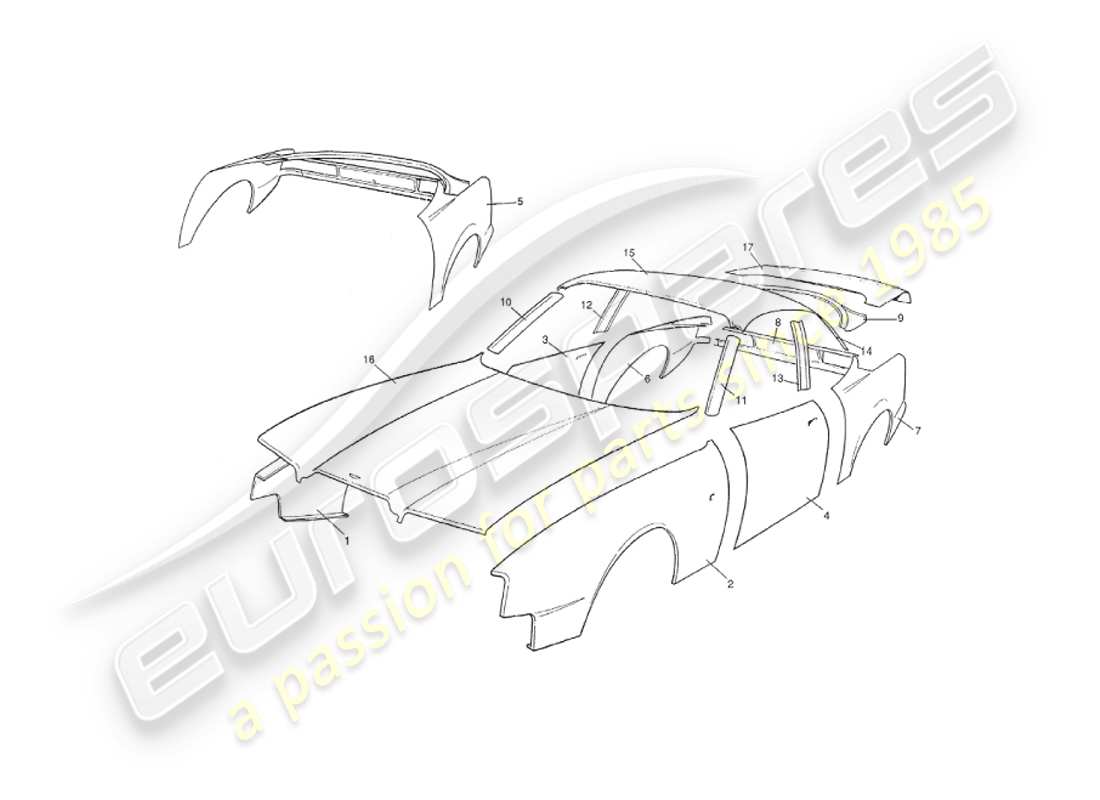 aston martin v8 virage (2000) pannelli della carrozzeria, schema delle parti della berlina