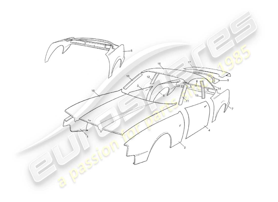 aston martin v8 virage (2000) pannelli della carrozzeria, berlina diagramma delle parti