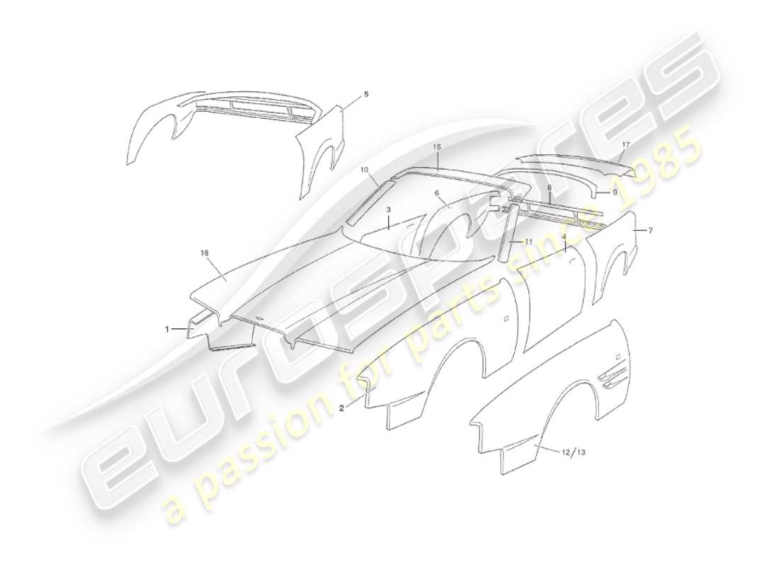 aston martin v8 virage (2000) pannelli della carrozzeria, diagramma delle parti del volante