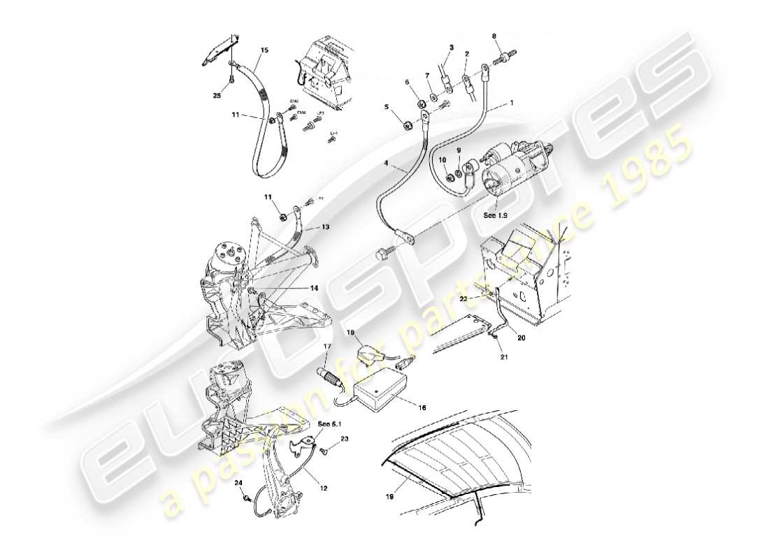 aston martin vanquish (2004) batteria e cavi diagramma delle parti