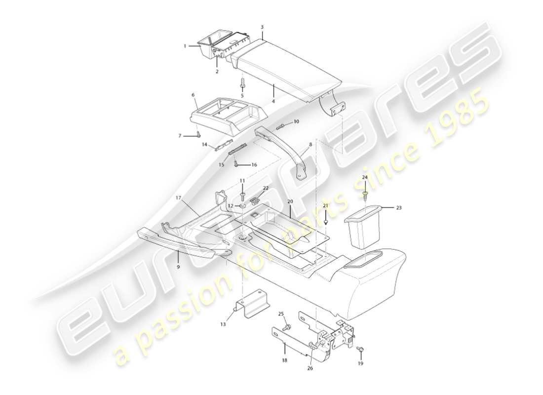 aston martin vanquish (2004) console centrale e rivestimento, diagramma delle parti secondo vin 501948