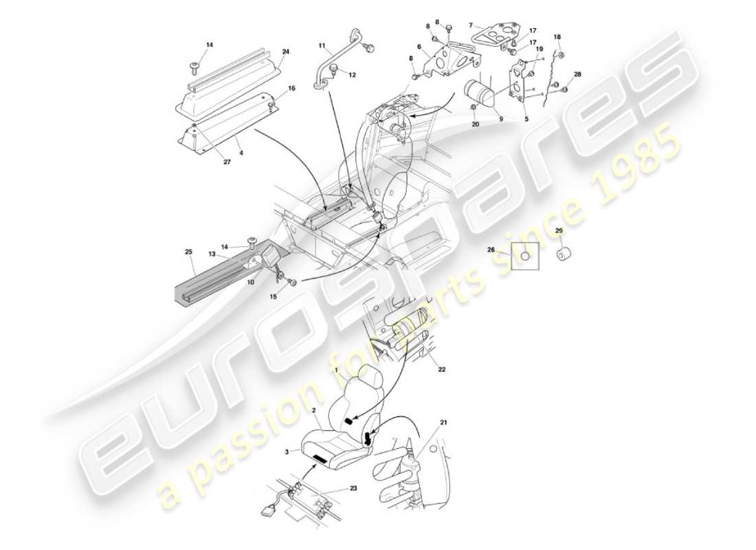 aston martin vanquish (2003) sedili anteriori e cinture diagramma delle parti