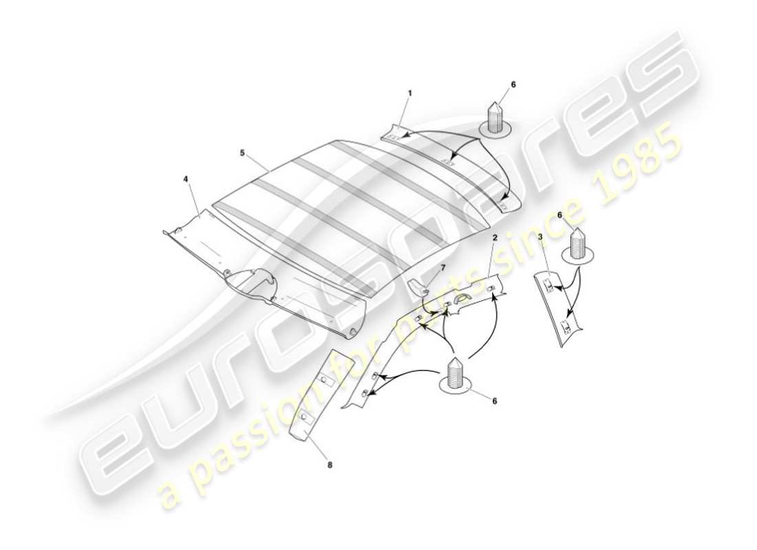 aston martin vanquish (2004) rivestimento superiore e rivestimento del tetto diagramma delle parti