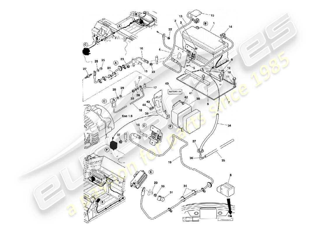aston martin vanquish (2004) batteria e cavi diagramma delle parti