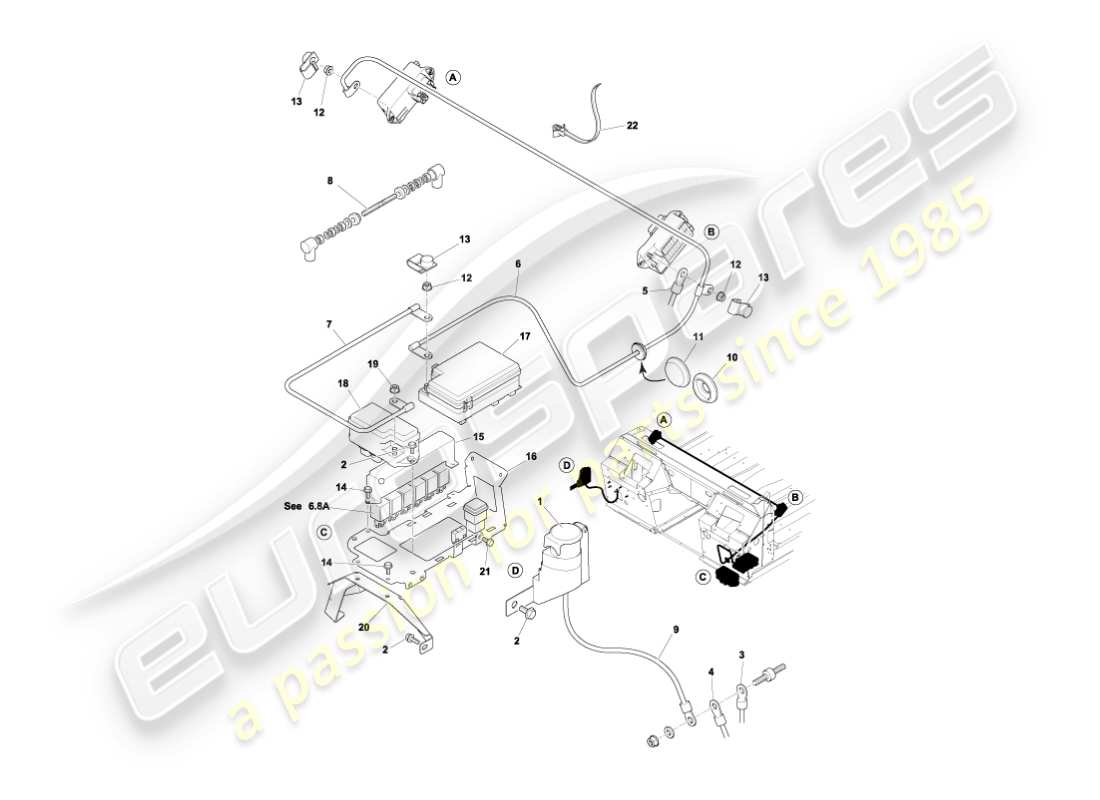 aston martin vanquish (2004) diagramma delle parti di batteria e cavi