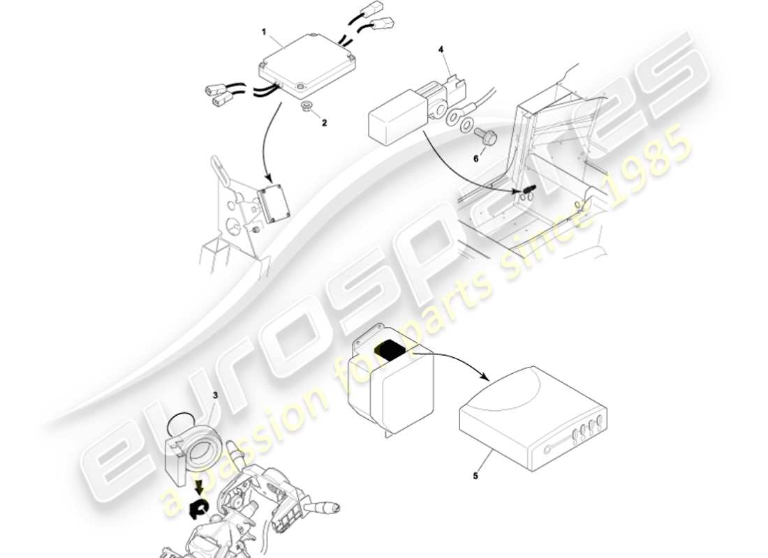 aston martin vanquish (2002) moduli di controllo elettronico diagramma delle parti