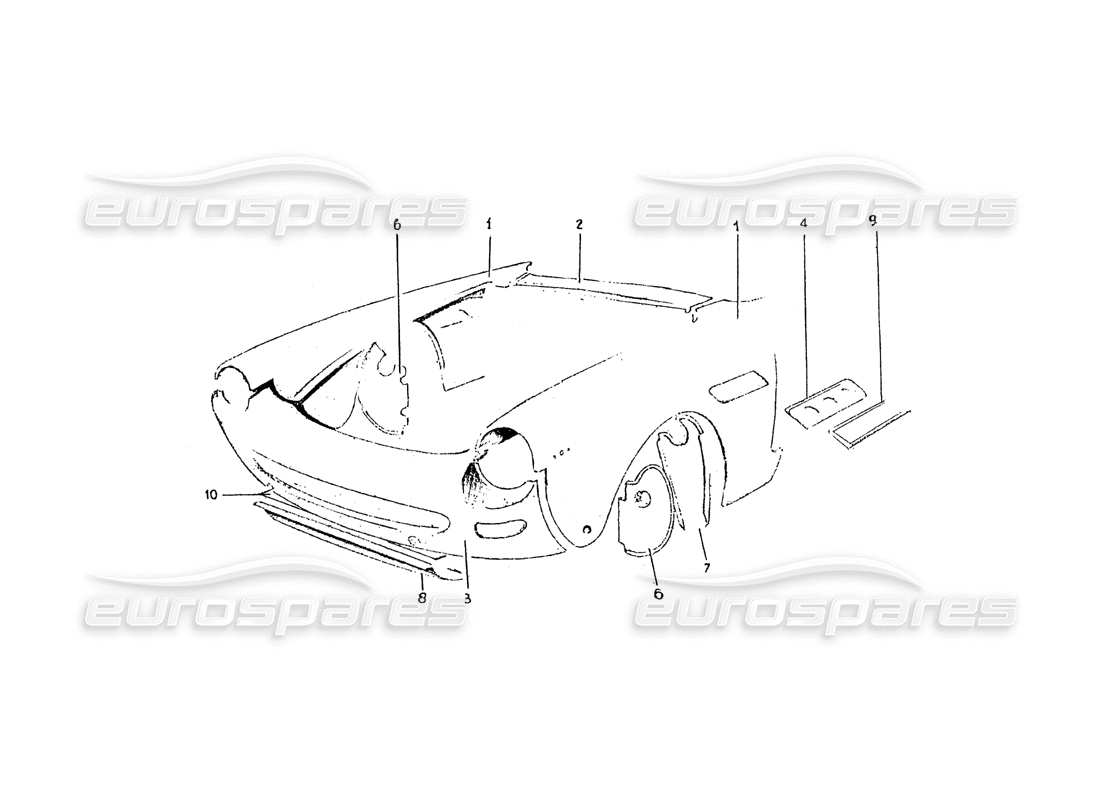 ferrari 275 (pininfarina coachwork) gruppo rivestinento anteriore (fino vettura n.81 per gs, fino vettura n.88 per gd) diagramma delle parti