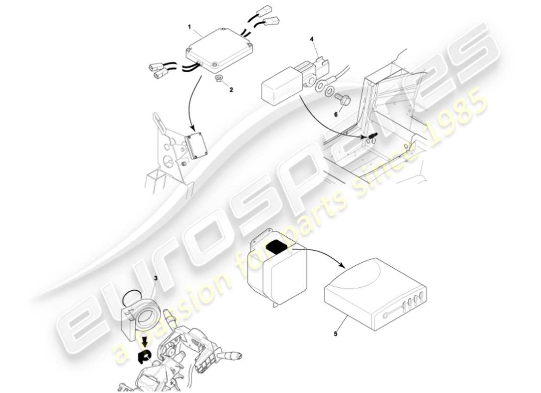 aston martin vanquish (2001) diagramma delle parti dei moduli di controllo elettronico