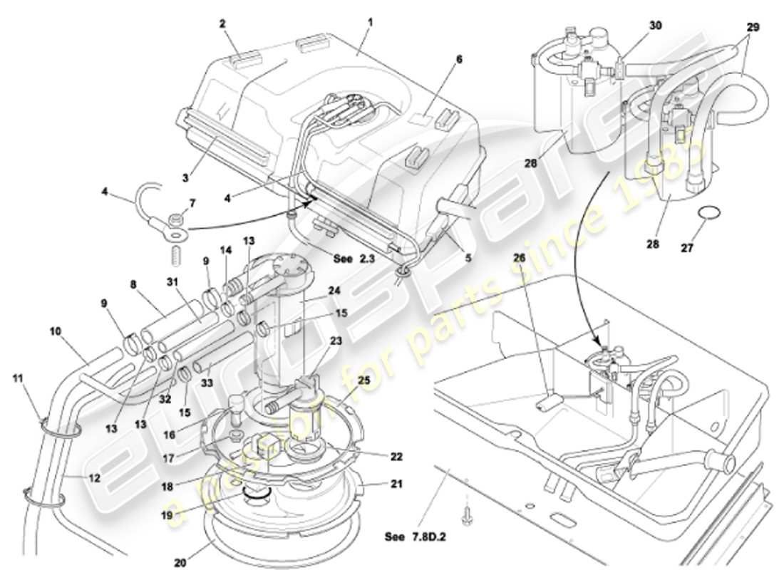 aston martin vanquish (2001) diagramma delle parti del serbatoio del carburante