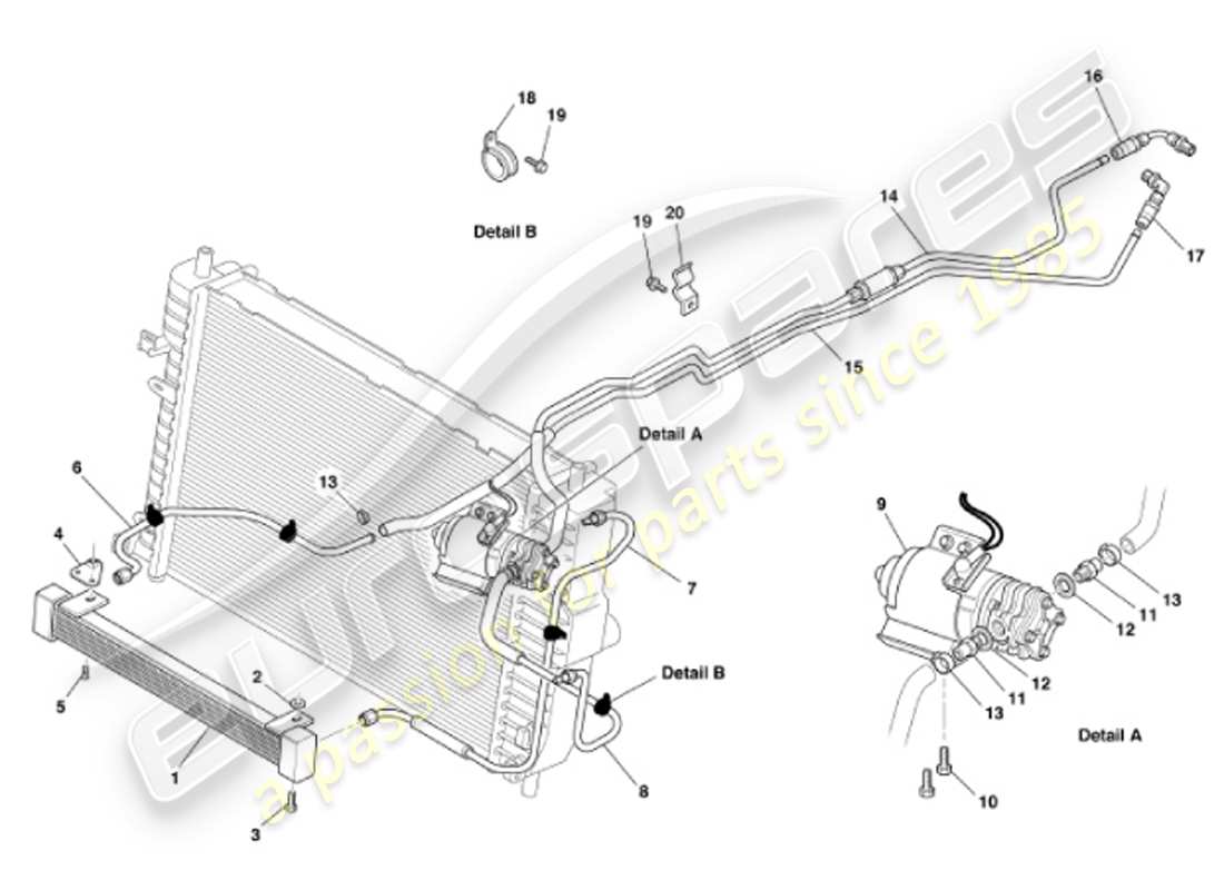 aston martin vanquish (2001) trasmissione del raffreddamento dell'olio diagramma delle parti