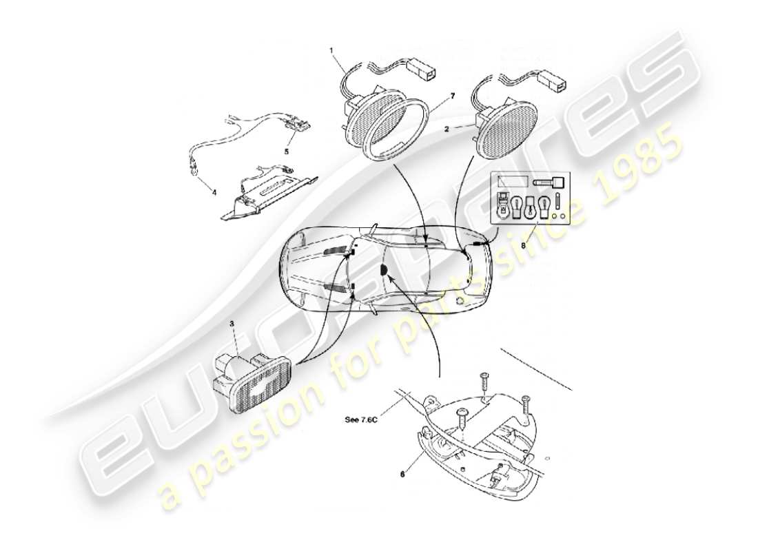 aston martin vanquish (2006) lampade e lampadine per interni diagramma delle parti