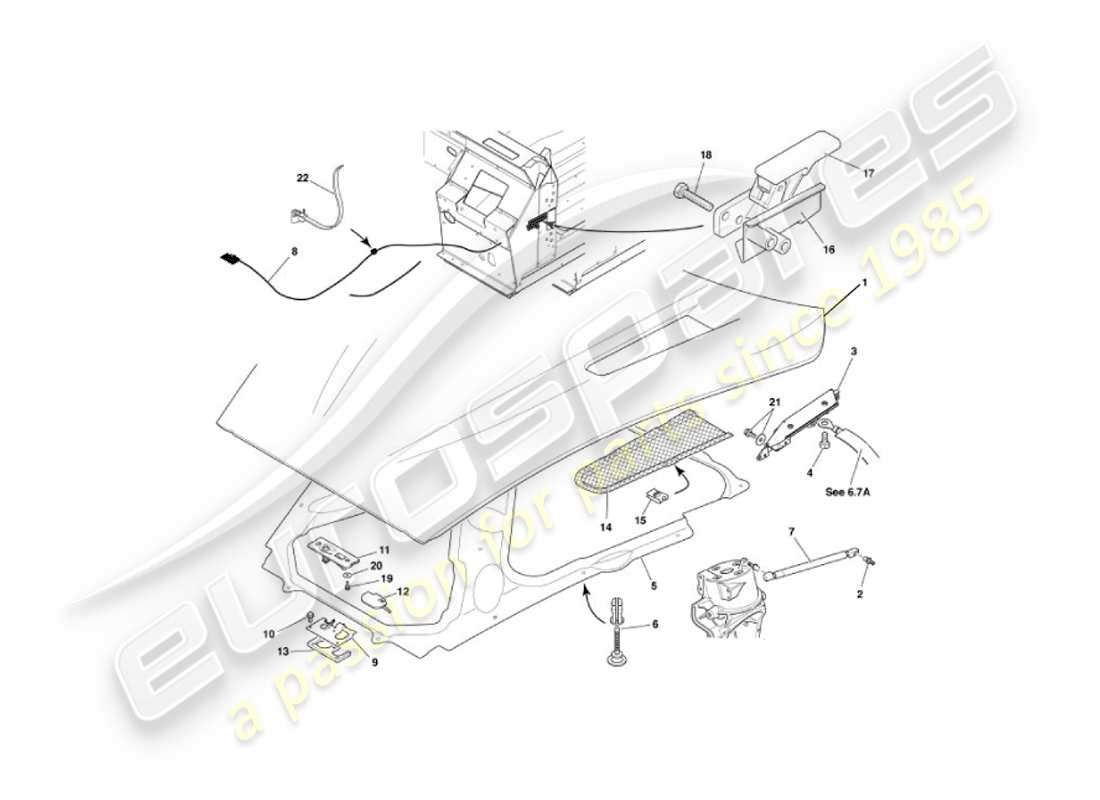 aston martin vanquish (2004) diagramma delle parti del cofano