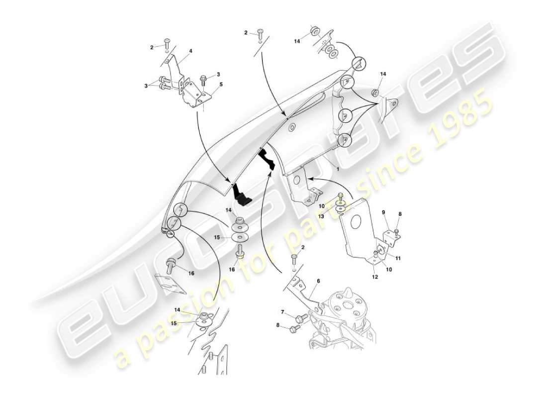 aston martin vanquish (2004) diagramma delle parti delle ali anteriori