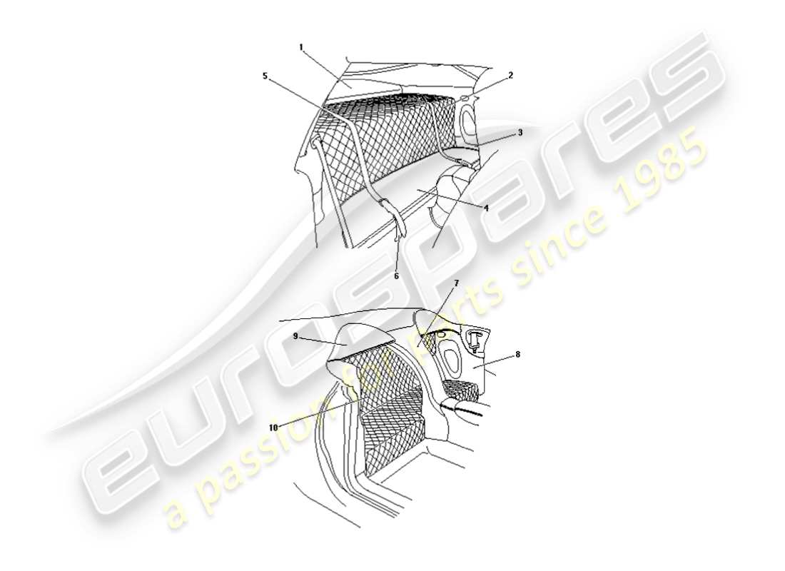 aston martin db7 vantage (2000) zagato e dbar1 diagramma delle parti del rivestimento posteriore