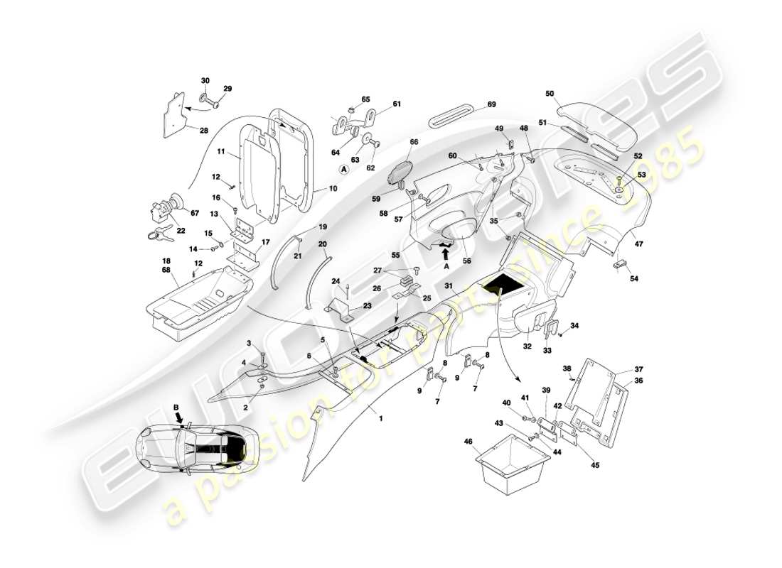 aston martin db7 vantage (2000) console centrale e finiture, diagramma delle parti coupé