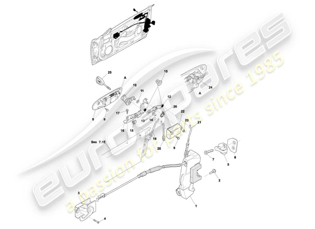 aston martin vanquish (2003) meccanismo di chiusura della porta diagramma delle parti