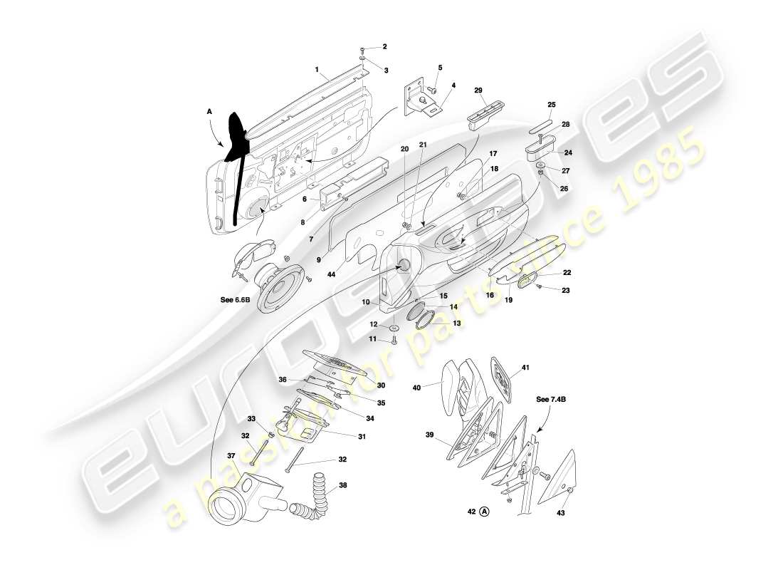 aston martin db7 vantage (2000) diagramma delle parti di involucri, raccordi e guarnizioni delle porte